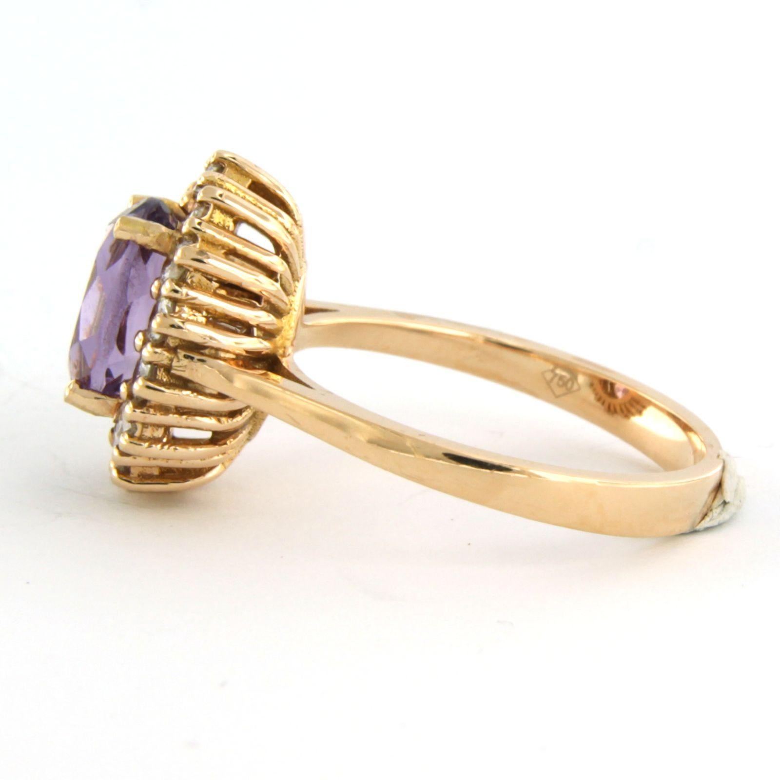 Women's Cluster ring with amethyst and brilliant cut diamonds up to 0.58ct 18k pink gold