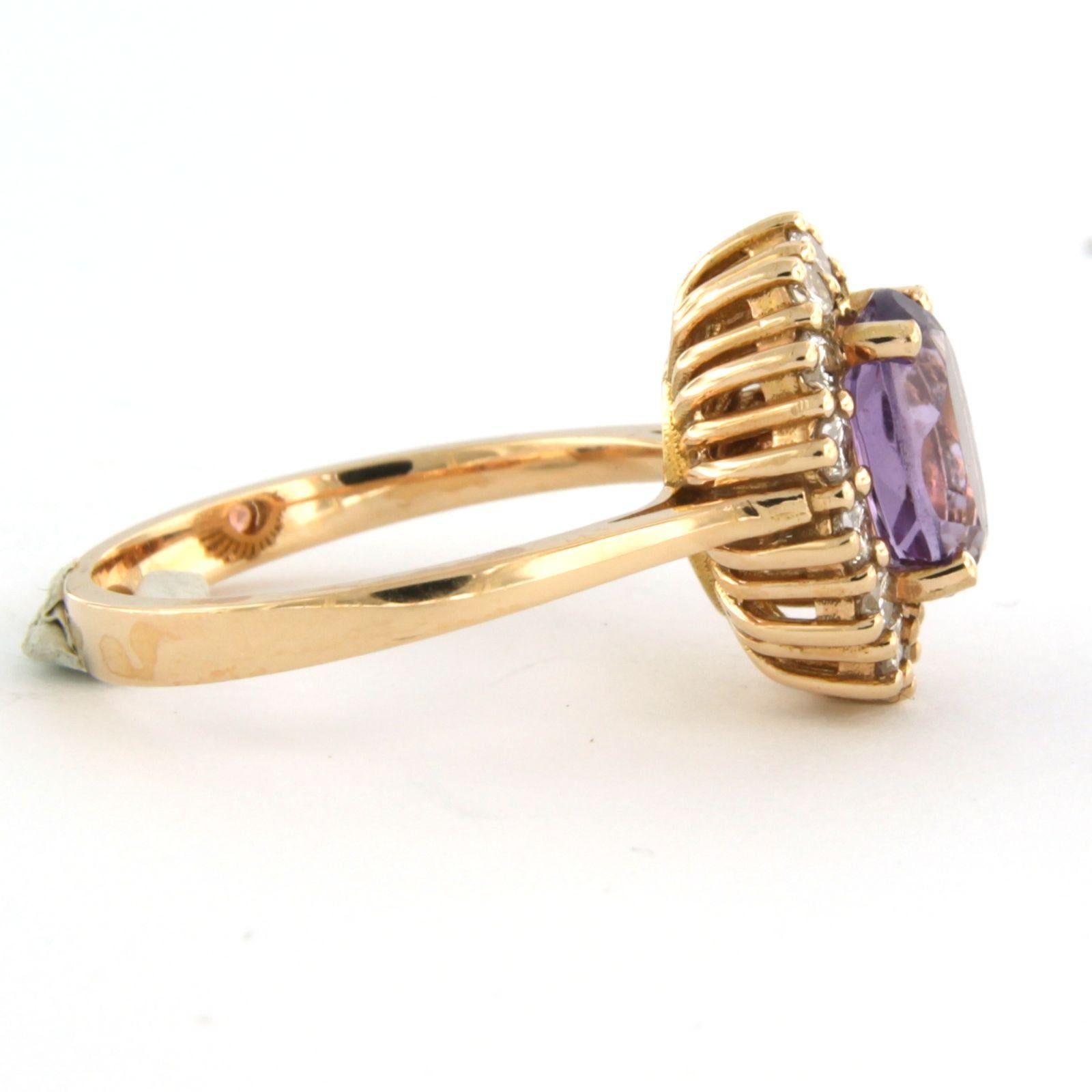 Cluster ring with amethyst and brilliant cut diamonds up to 0.58ct 18k pink gold 1