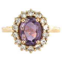 Cluster ring with amethyst and brilliant cut diamonds up to 0.58ct 18k pink gold