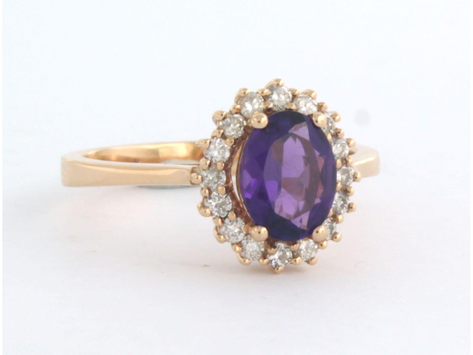 Modern Cluster ring with Amethyst and Diamond 18k pink gold For Sale