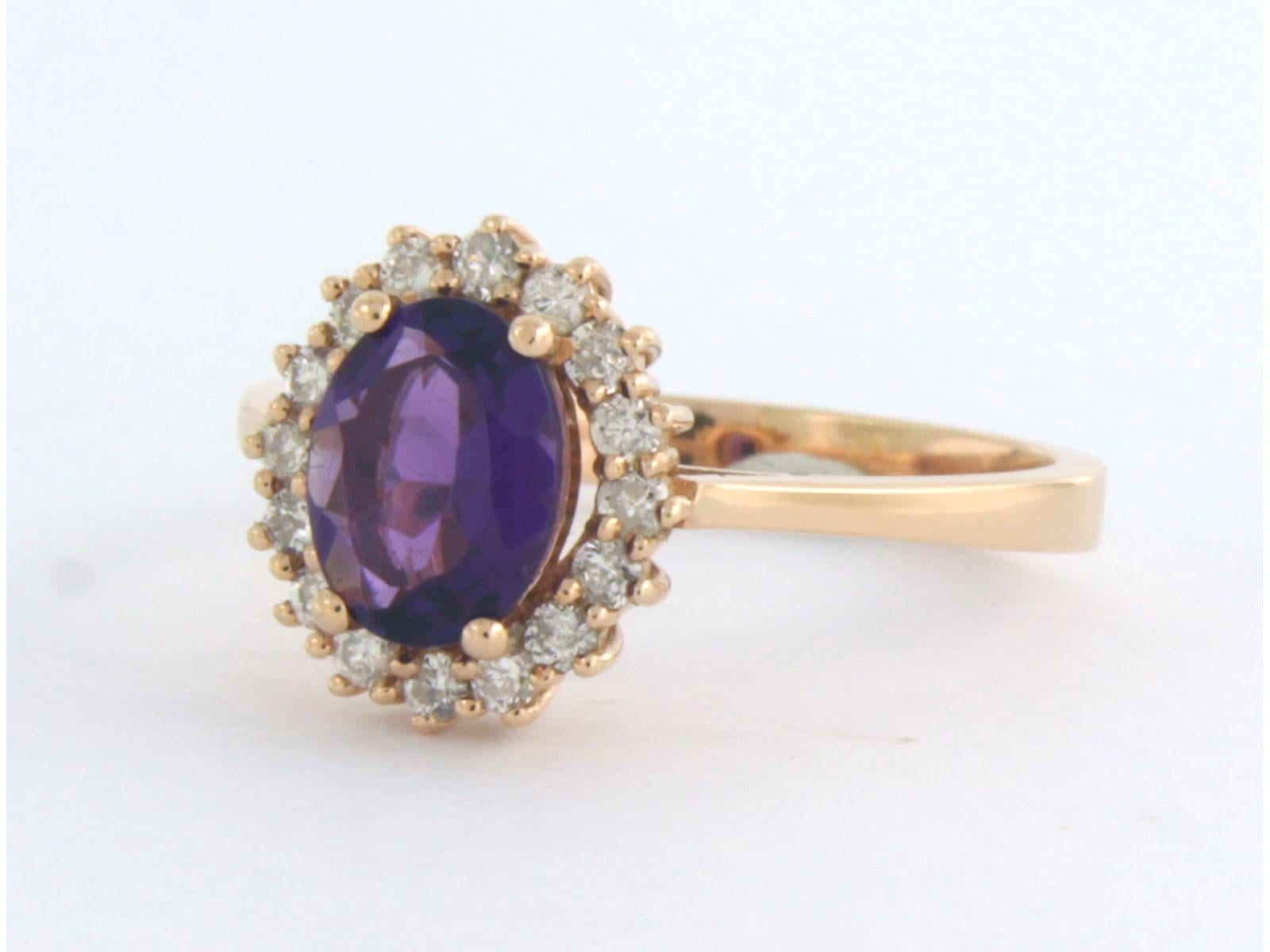 Brilliant Cut Cluster ring with Amethyst and Diamond 18k pink gold For Sale
