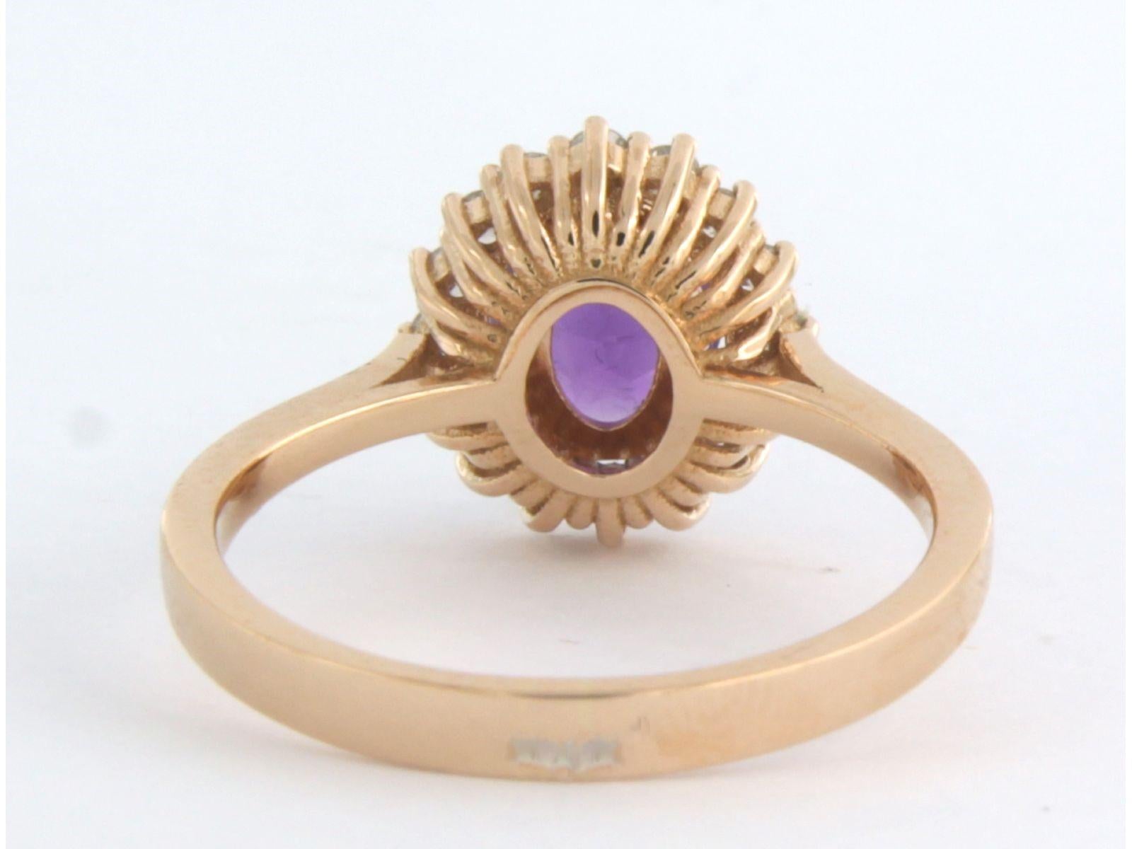 Cluster ring with Amethyst and Diamond 18k pink gold In New Condition For Sale In The Hague, ZH