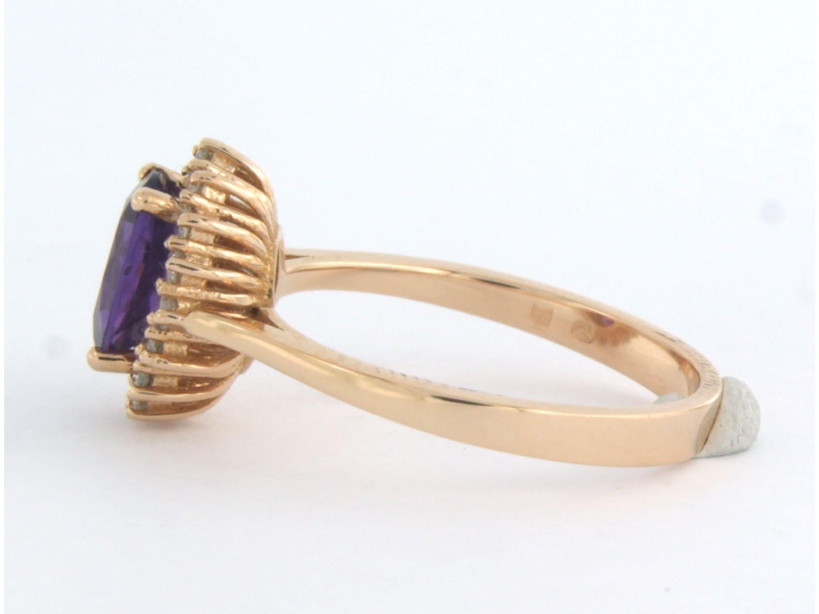 Cluster ring with Amethyst and Diamond 18k pink gold For Sale 1