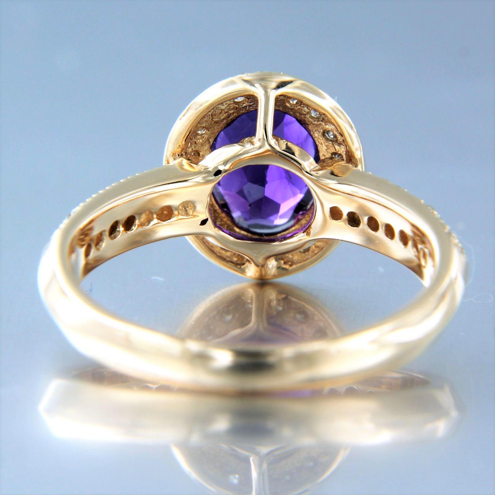 Women's Cluster ring with amethyst and diamonds 14k pink gold For Sale