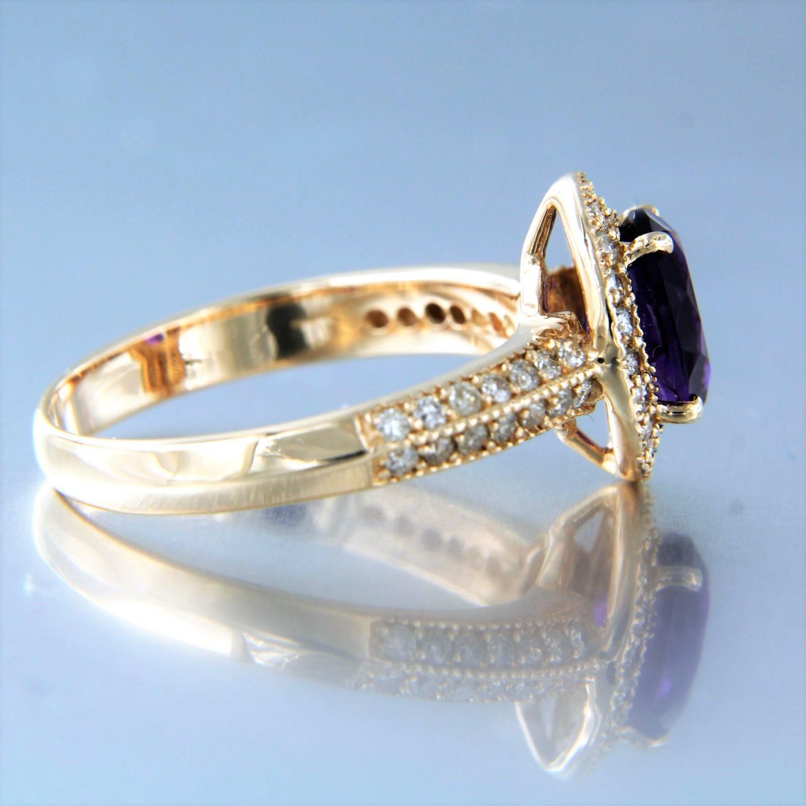 Cluster-Ring aus 14 Karat Roségold mit Amethyst und Diamanten im Angebot 1