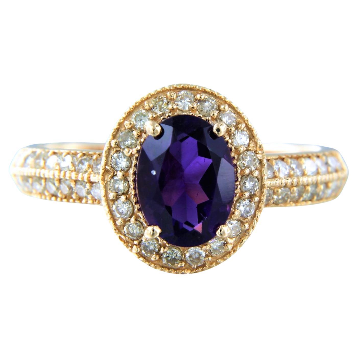Cluster ring with amethyst and diamonds 14k pink gold For Sale