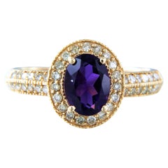 Cluster ring with amethyst and diamonds 14k pink gold