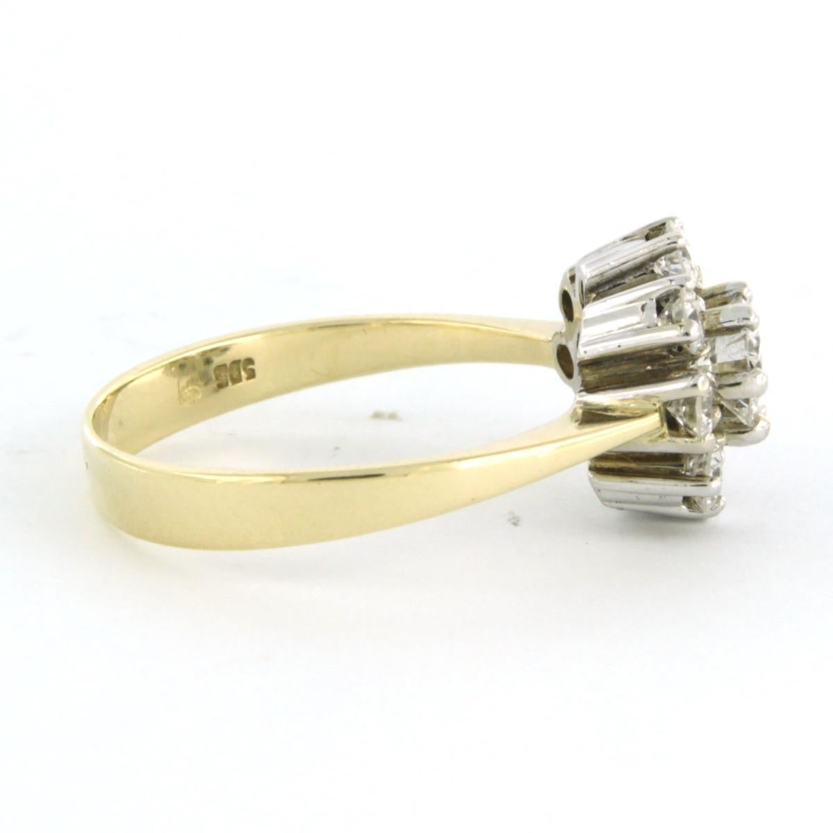 Moderne Bague à grappes avec diamants de taille brillant jusqu'à 0,93ct or 14k 4,2 grammes en vente