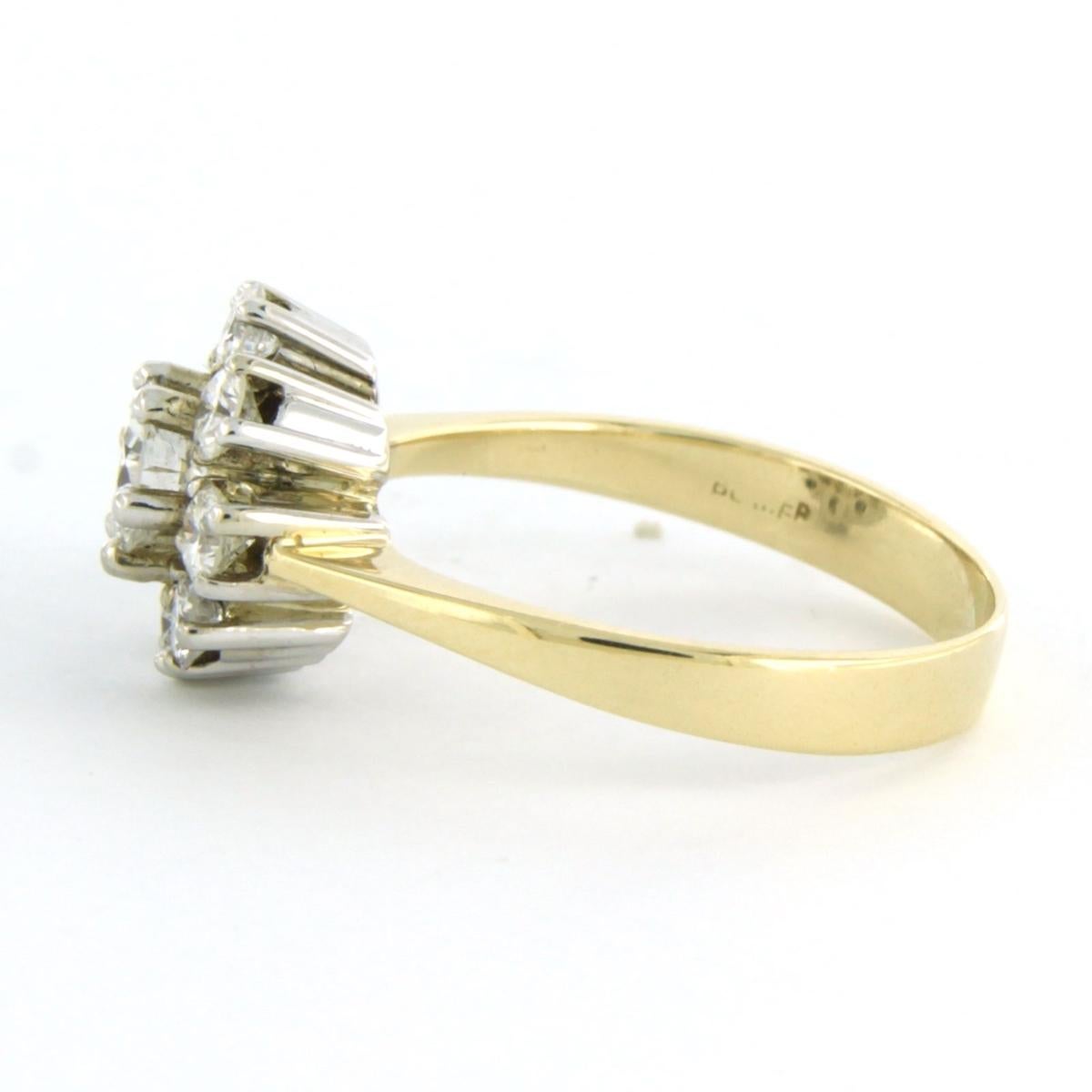 Taille brillant Bague à grappes avec diamants de taille brillant jusqu'à 0,93ct or 14k 4,2 grammes en vente