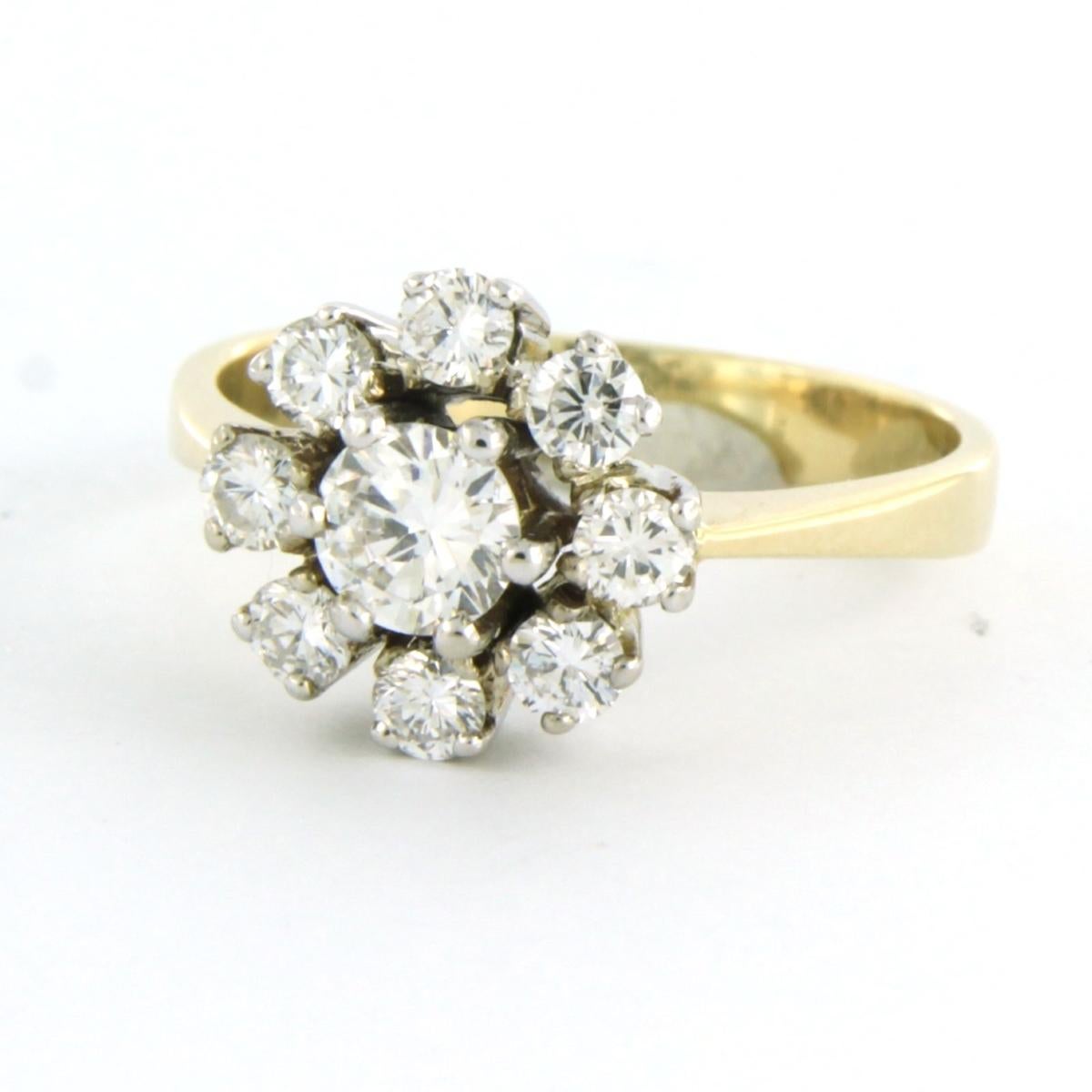 Bague à grappes avec diamants de taille brillant jusqu'à 0,93ct or 14k 4,2 grammes Pour femmes en vente