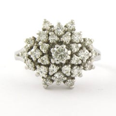 Cluster ring with brilliant cut diamonds up to 1.00ct 4.5 grams 14k white gold