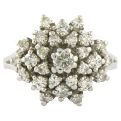 Cluster ring with brilliant cut diamonds up to 1.00ct 4.5 grams 14k white gold