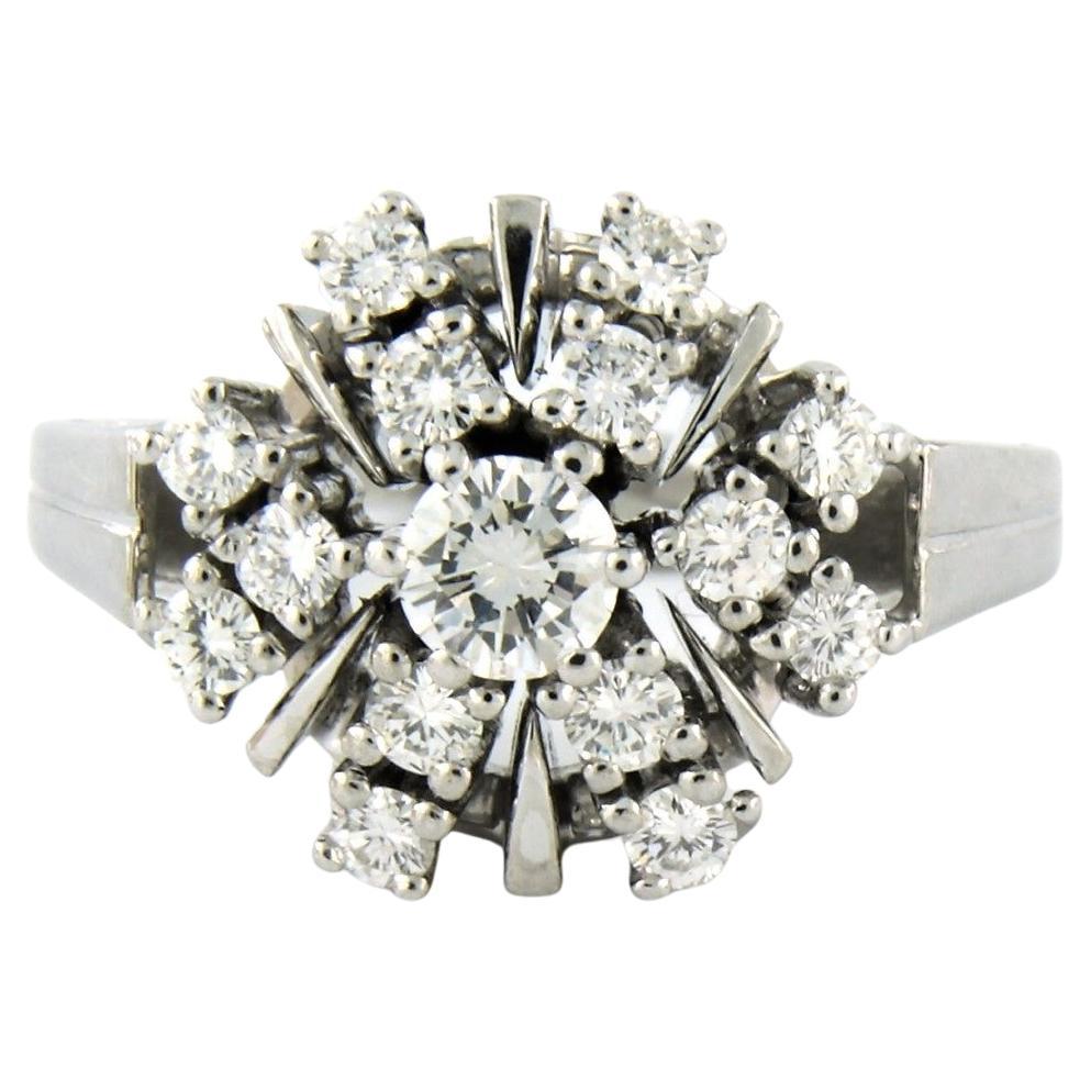 Cluster ring with brilliant cut diamonds up to 1.20ct 14k white gold