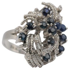 Cluster Ring with Brilliant-Cut Sapphires & Diamonds 18k white gold