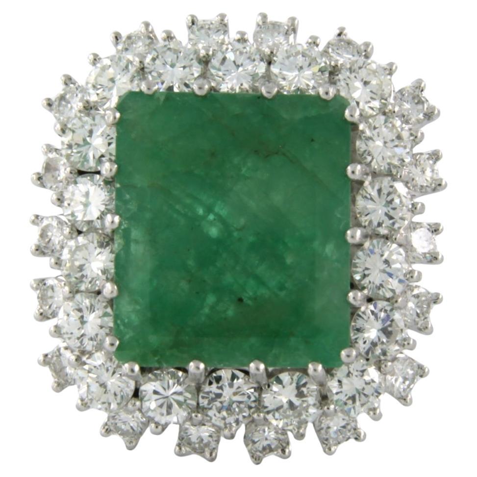 Cluster-Ring mit Mittelstein-Smaragd 5,00ct und Diamanten 14k Weißgold im Angebot