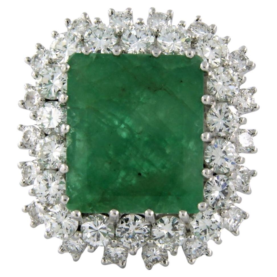 Anillo en racimo con Esmeralda 5.00ct y Diamantes oro blanco 14k