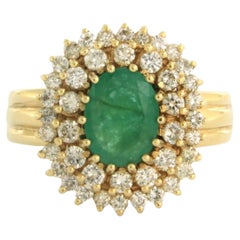 Cluster Ring with emerald and diamonds 14k yellow gold