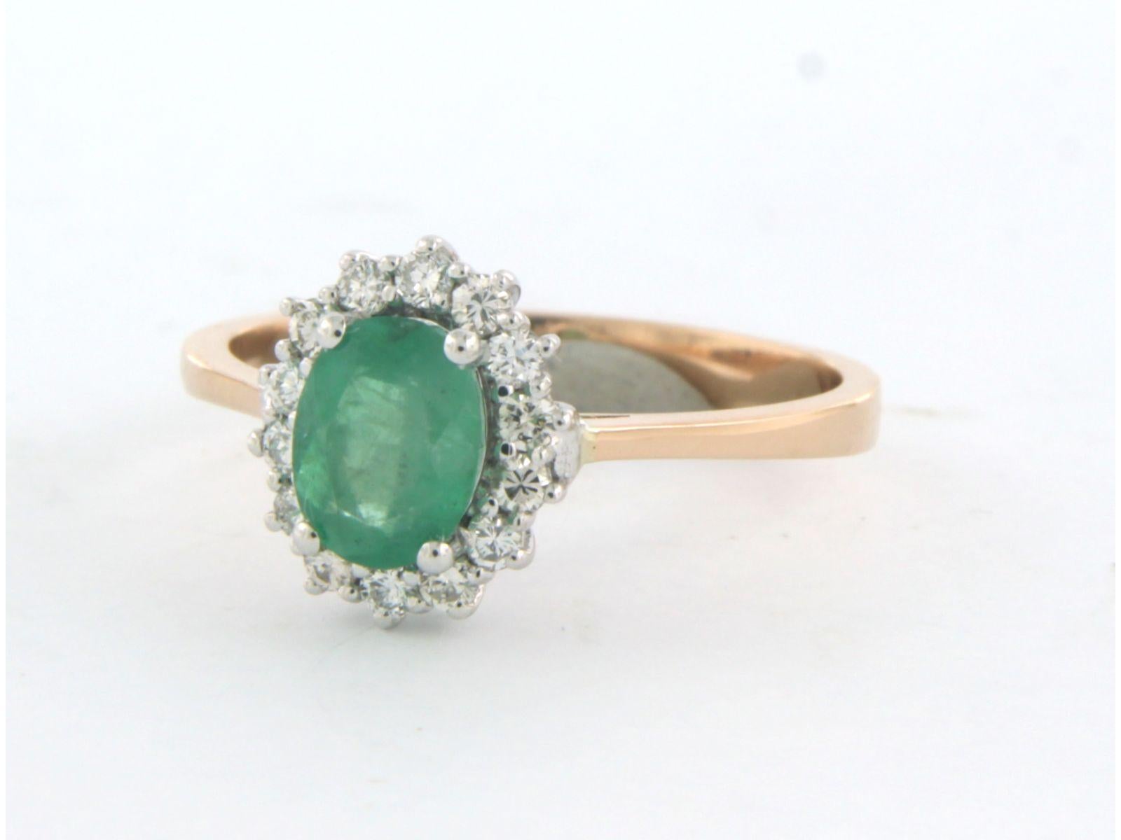 Oval Cut Cluster Ring with emerald and diamonds 18k bicolour gold  For Sale