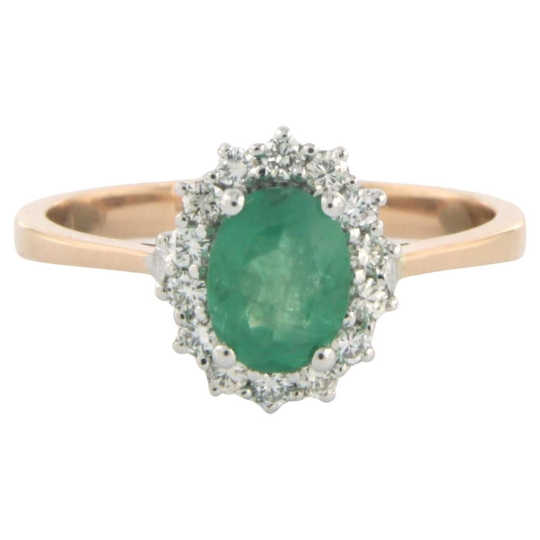 Cluster Ring with emerald and diamonds 18k bicolour gold  For Sale