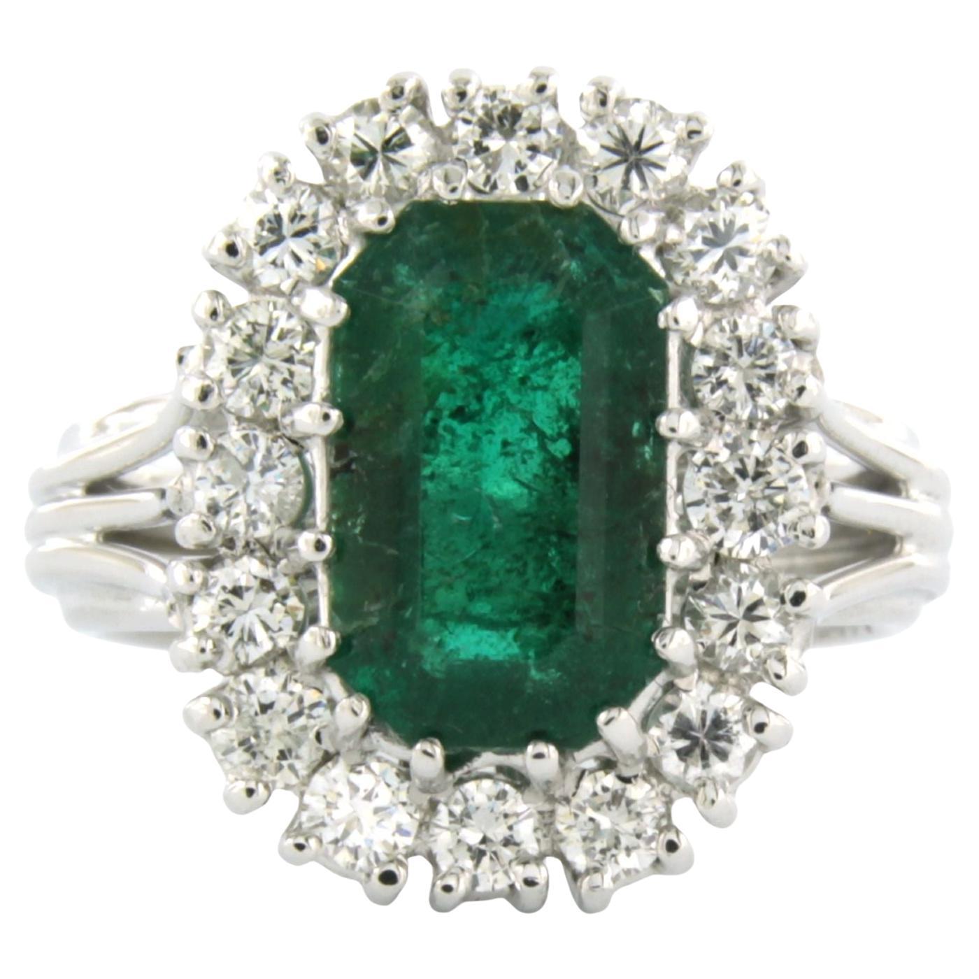 Cluster ring with emerald total 3.00ct and diamonds total 0.70ct 14k white gold