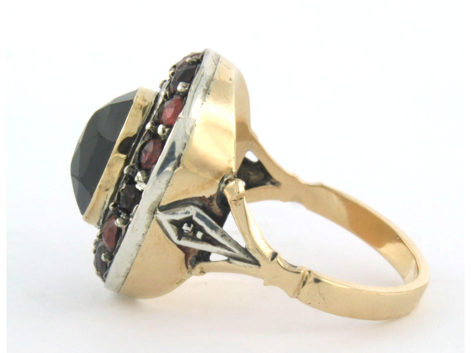 Women's Cluster Ring with garnet 14k gold and silver For Sale
