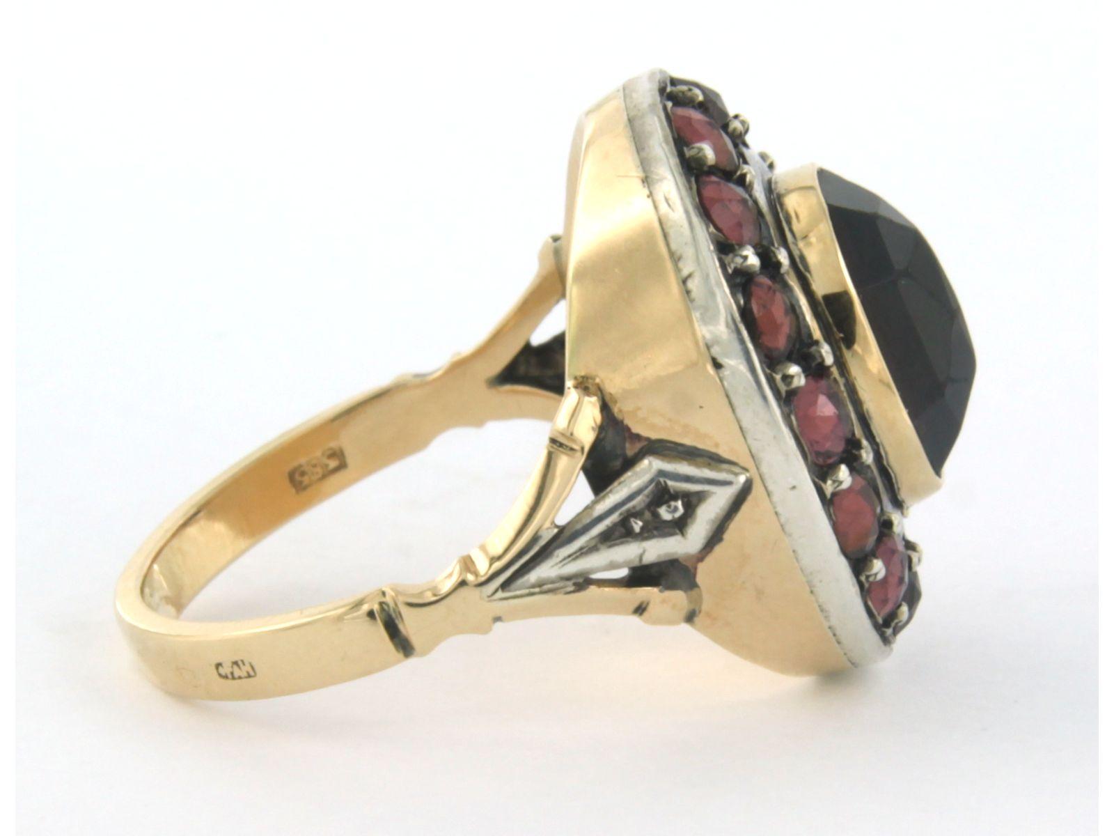 Cluster Ring with garnet 14k gold and silver For Sale 1