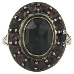 Antique Cluster Ring with garnet 14k gold and silver