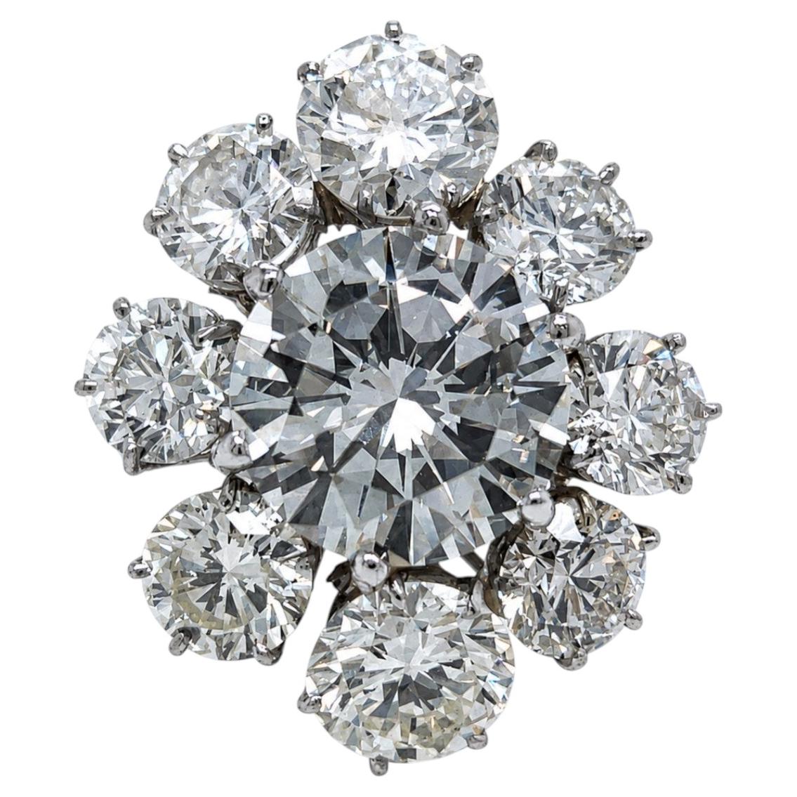 CLUSTER RING With GIA 6.33 Carat Round Diamond and 9.00 Carat in Platinum