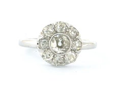 Cluster ring with old mine cut diamonds up to 1.10ct 14k white gold 3.2 grams