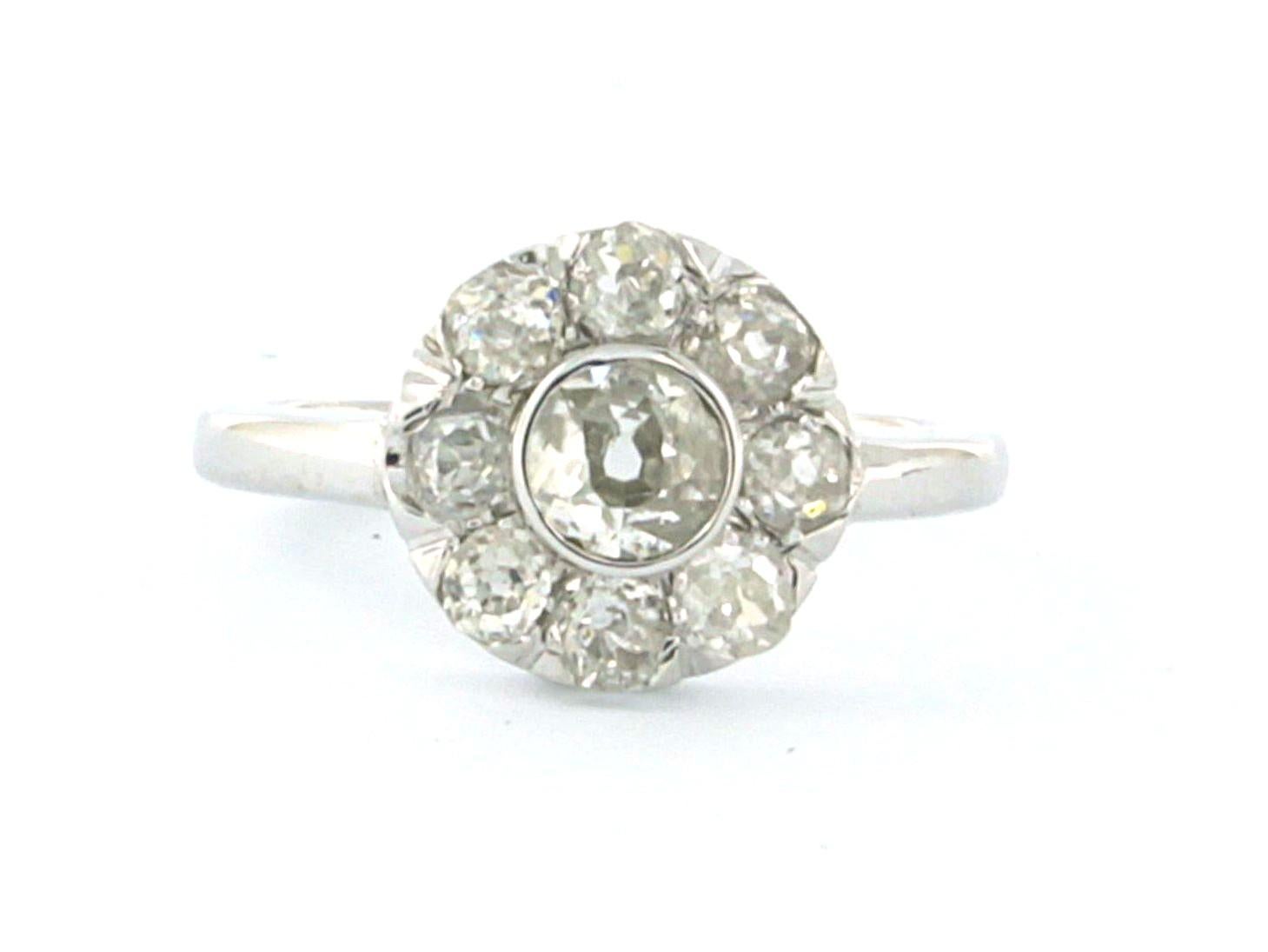 Anillo en racimo con diamantes talla mina vieja de hasta 1,10 ct Oro blanco de 14k 3,2 gramos