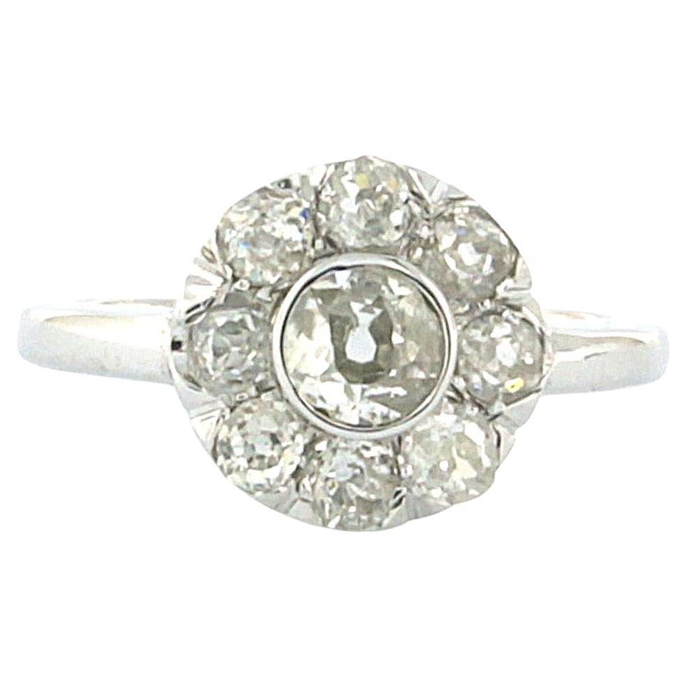 Cluster-Ring mit Diamanten im alten Minenschliff bis zu 1,10ct 14k Weißgold 3,2 Gramm im Angebot