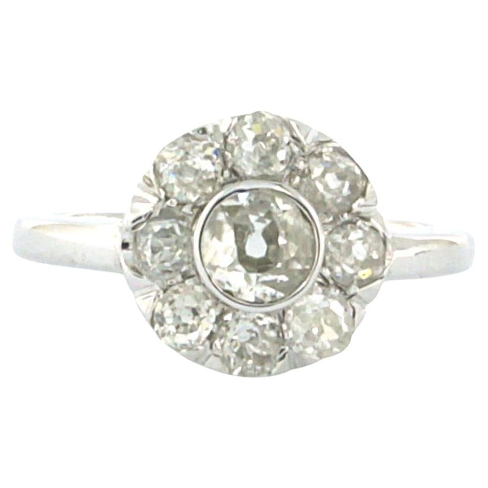 Cluster ring with old mine cut diamonds up to 1.10ct 14k white gold 3.2 grams For Sale