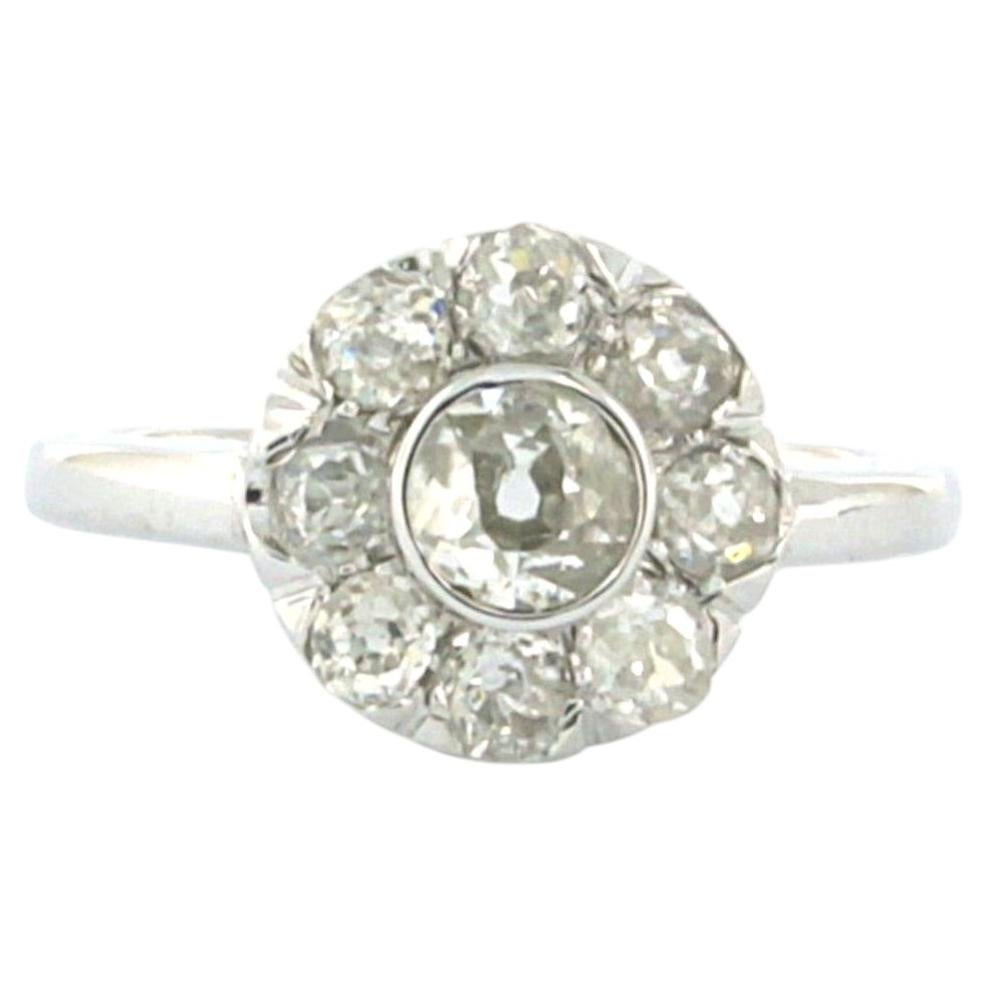 Cluster-Ring mit Diamanten im alten Minenschliff bis zu 1,10ct 14k Weißgold 3,2 Gramm