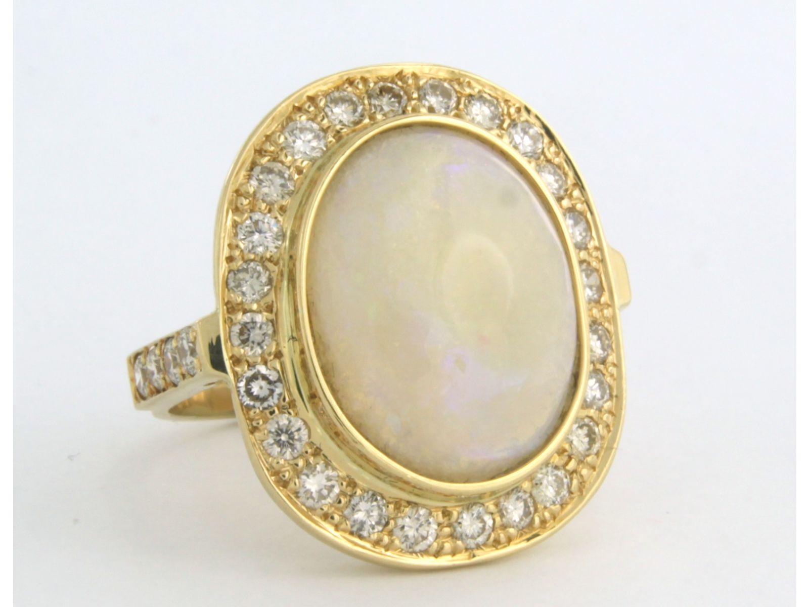 Modern Cluster Ring with Opal and Diamonds up to 1.50ct 14k yellow gold For Sale