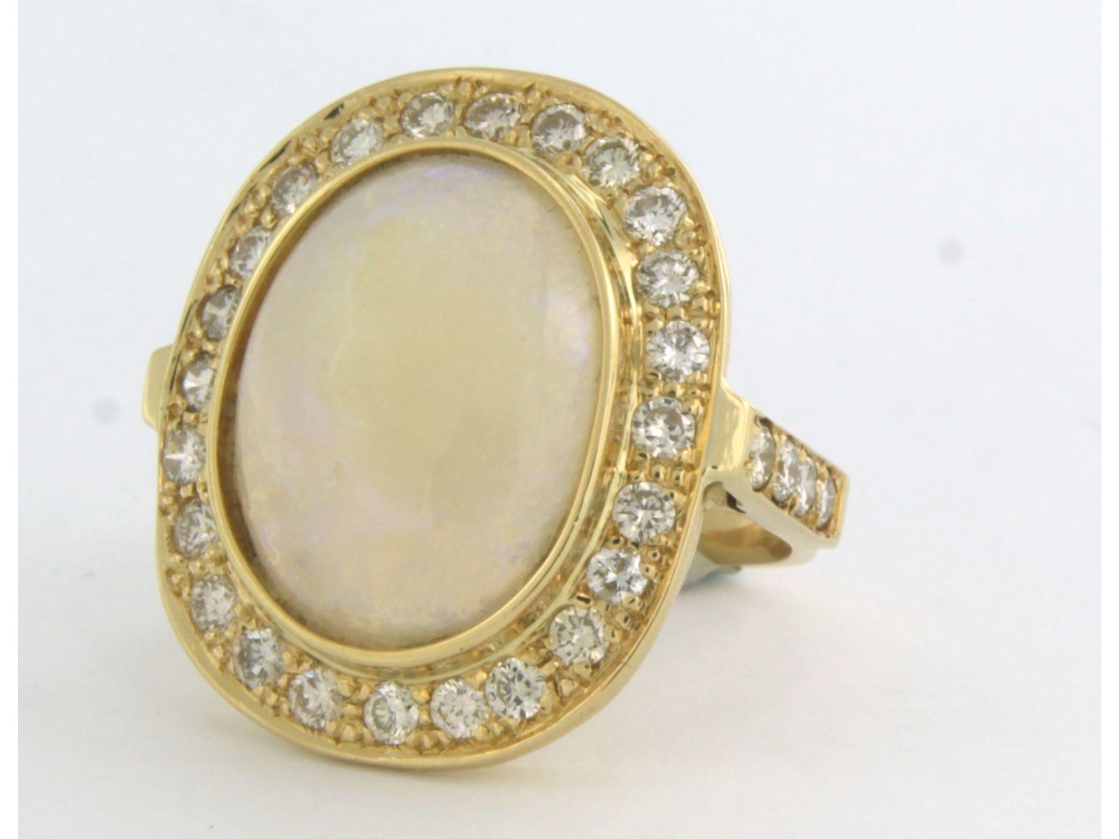 Brilliant Cut Cluster Ring with Opal and Diamonds up to 1.50ct 14k yellow gold For Sale