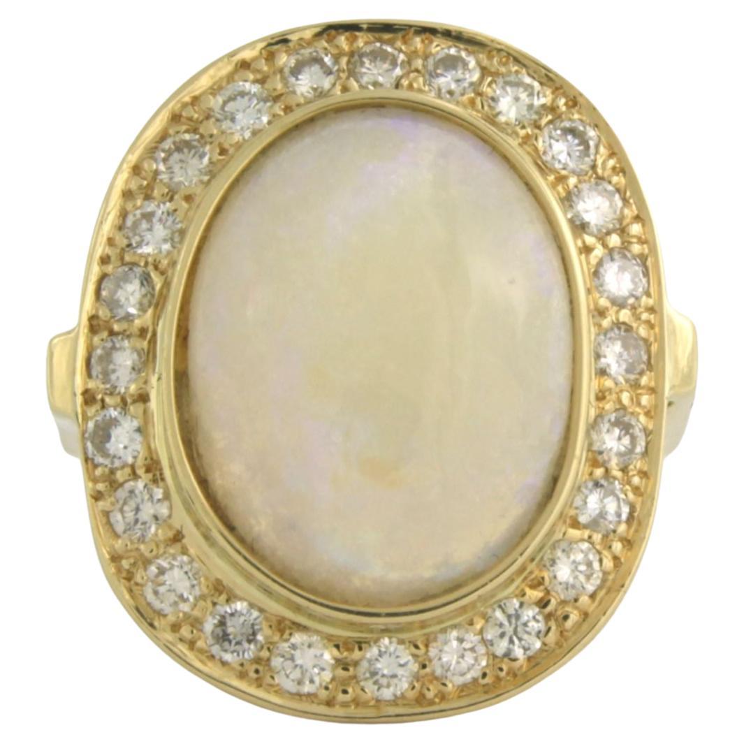 Cluster Ring with Opal and Diamonds up to 1.50ct 14k yellow gold For Sale