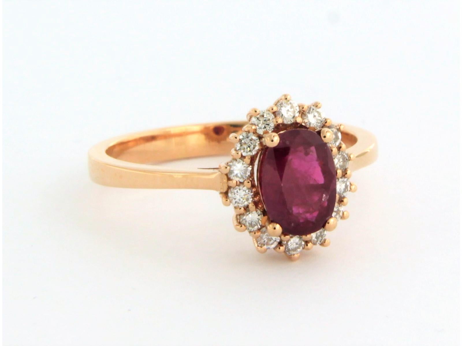 Modern Cluster ring with ruby and diamonds 18k pink gold For Sale