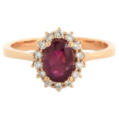 Cluster ring with ruby and diamonds 18k pink gold
