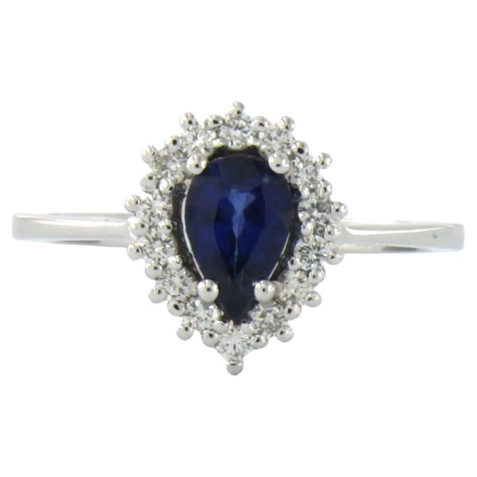 Cluster ring with sapphire and brilliant cut diamond up to 0.24ct 18k white gold