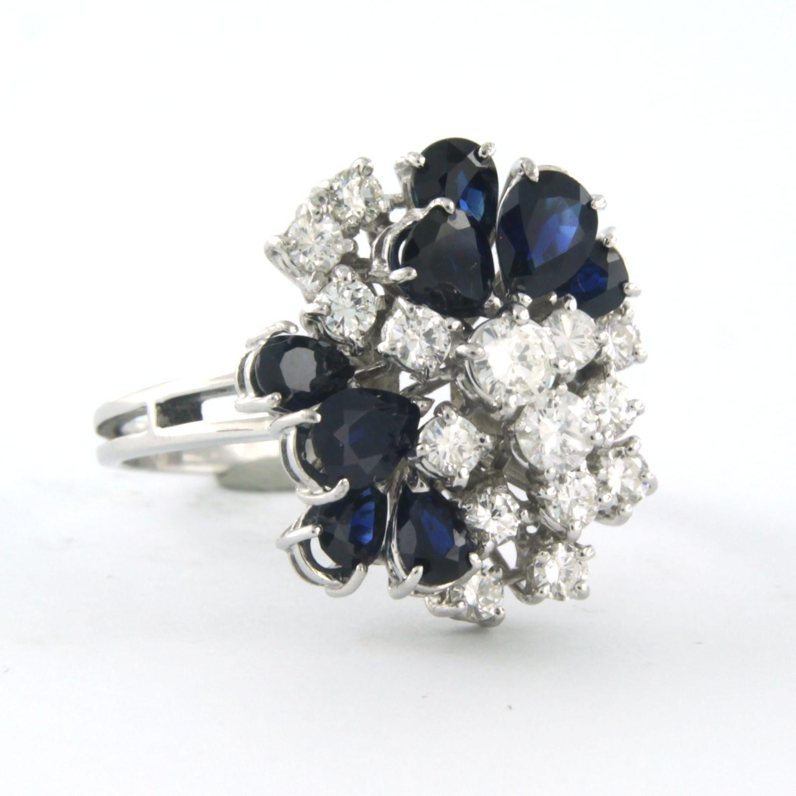 Taille brillant Bague à grappes avec saphir et diamants taille brillant jusqu'à 1,10ct or 14k en vente