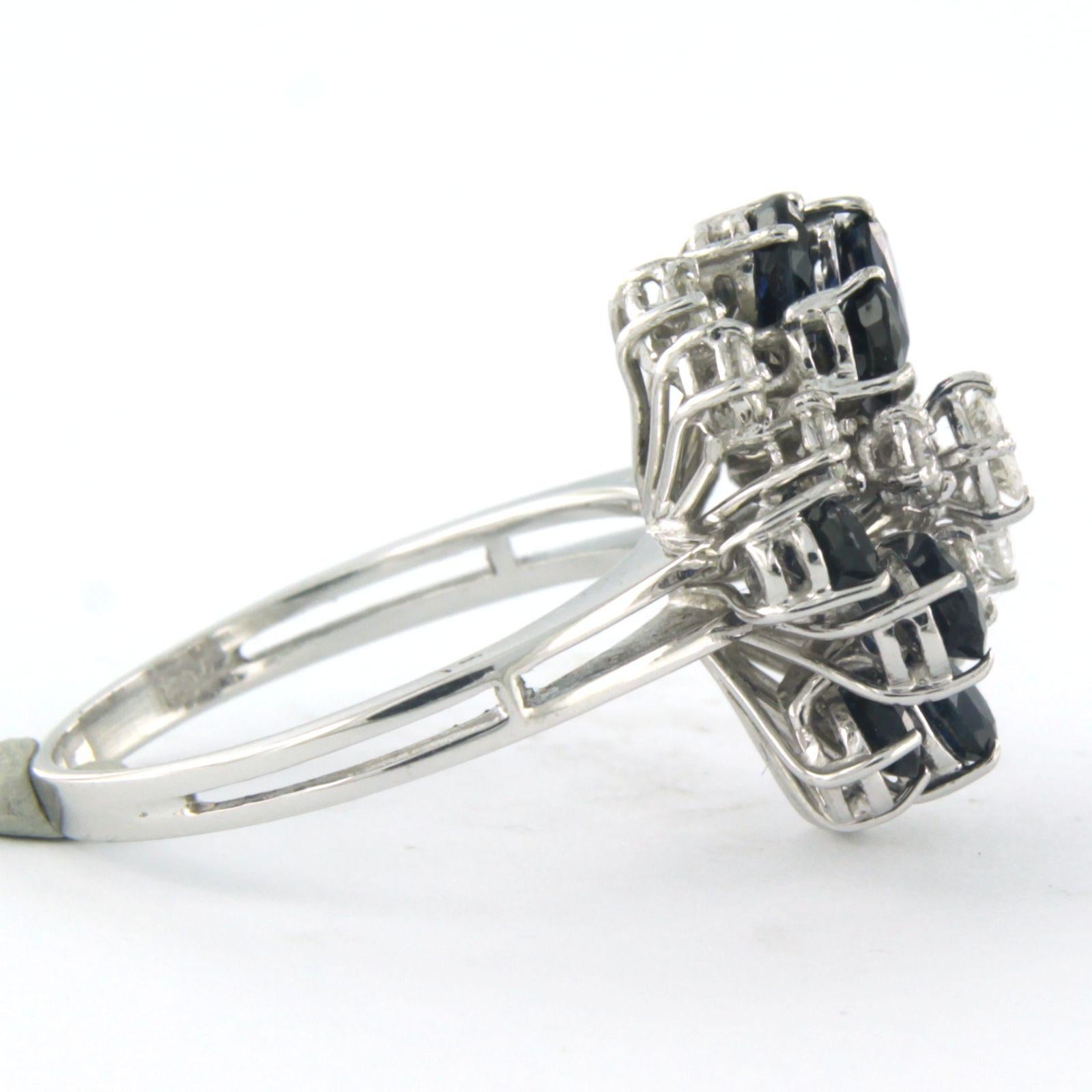 Bague à grappes avec saphir et diamants taille brillant jusqu'à 1,10ct or 14k Pour femmes en vente