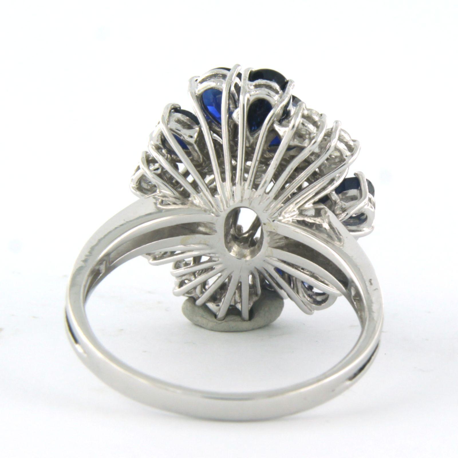 Cluster ring with sapphire and brilliant cut diamonds up to 1.10ct 14k gold in vendita 1