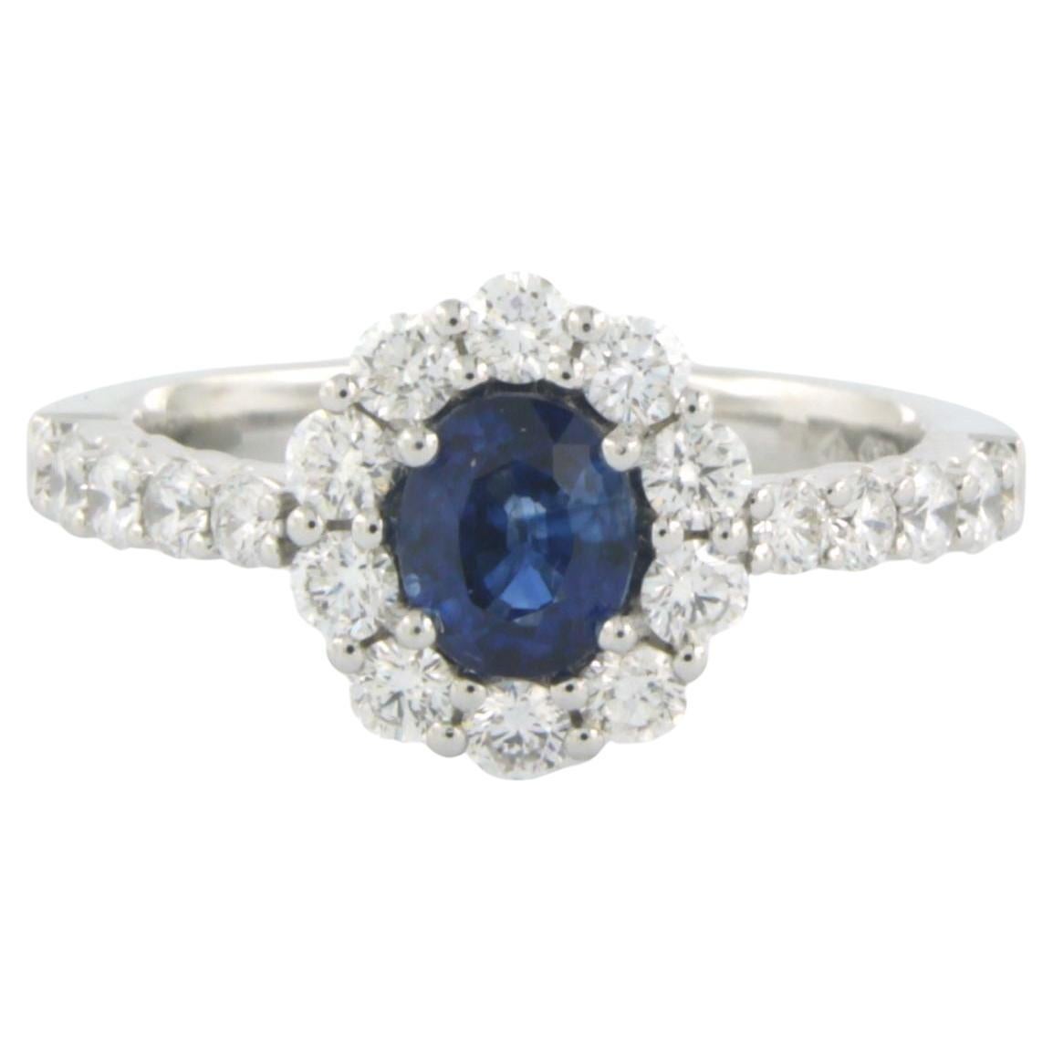 Cluster ring with sapphire up to 0.90ct and diamonds up to 0.90ct 18k white gold For Sale