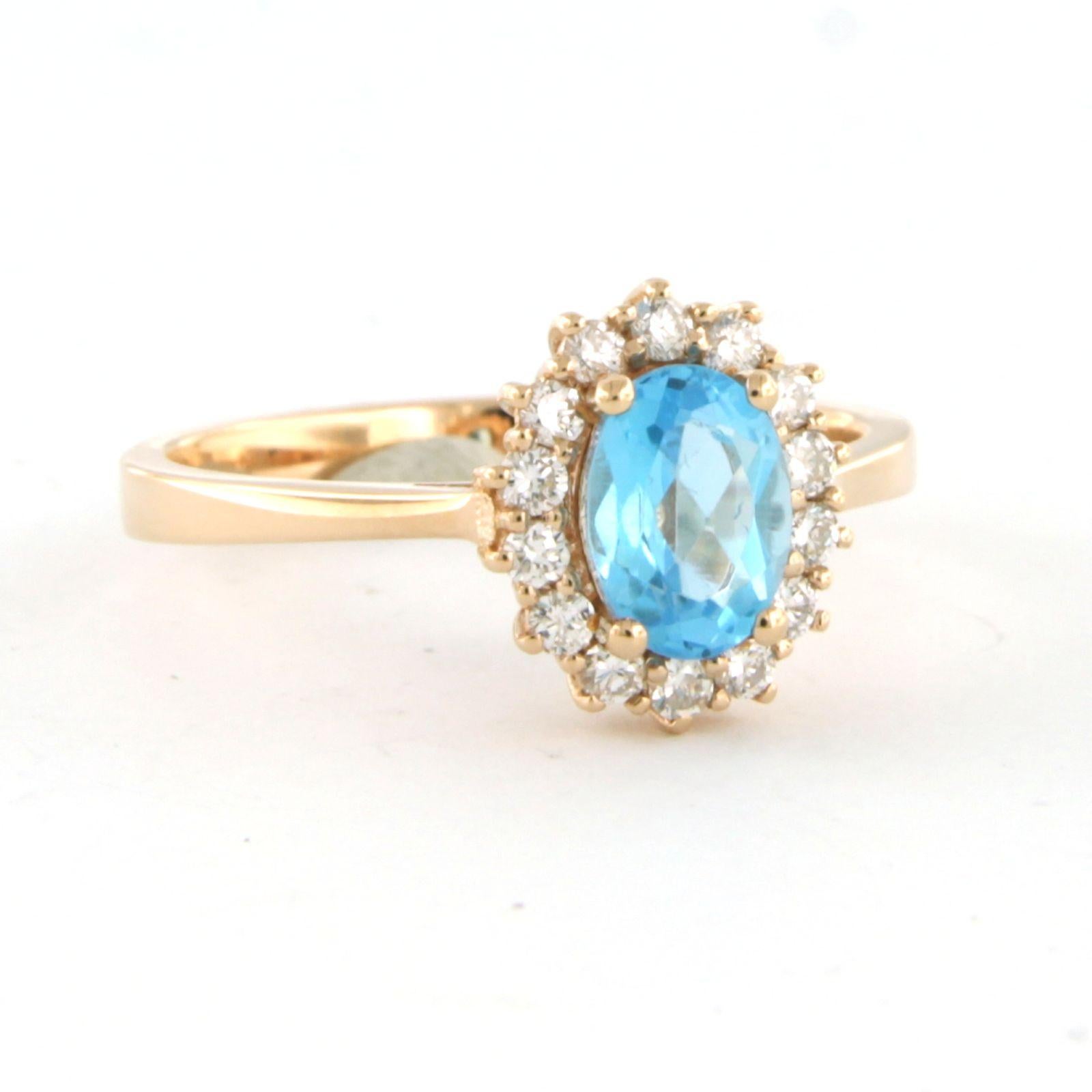 Modern Cluster ring with topaz and brilliant cut diamonds up to 0.25ct 18k pink gold For Sale