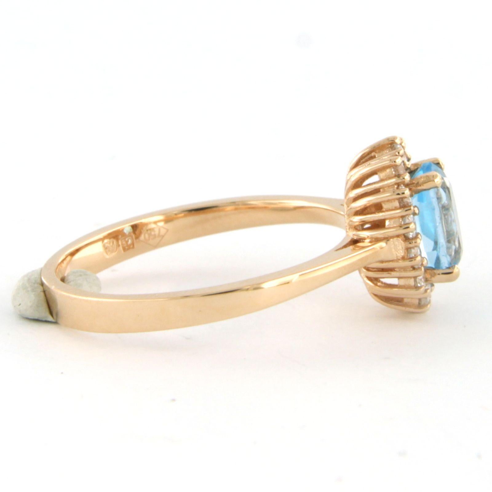 Women's Cluster ring with topaz and brilliant cut diamonds up to 0.25ct 18k pink gold For Sale