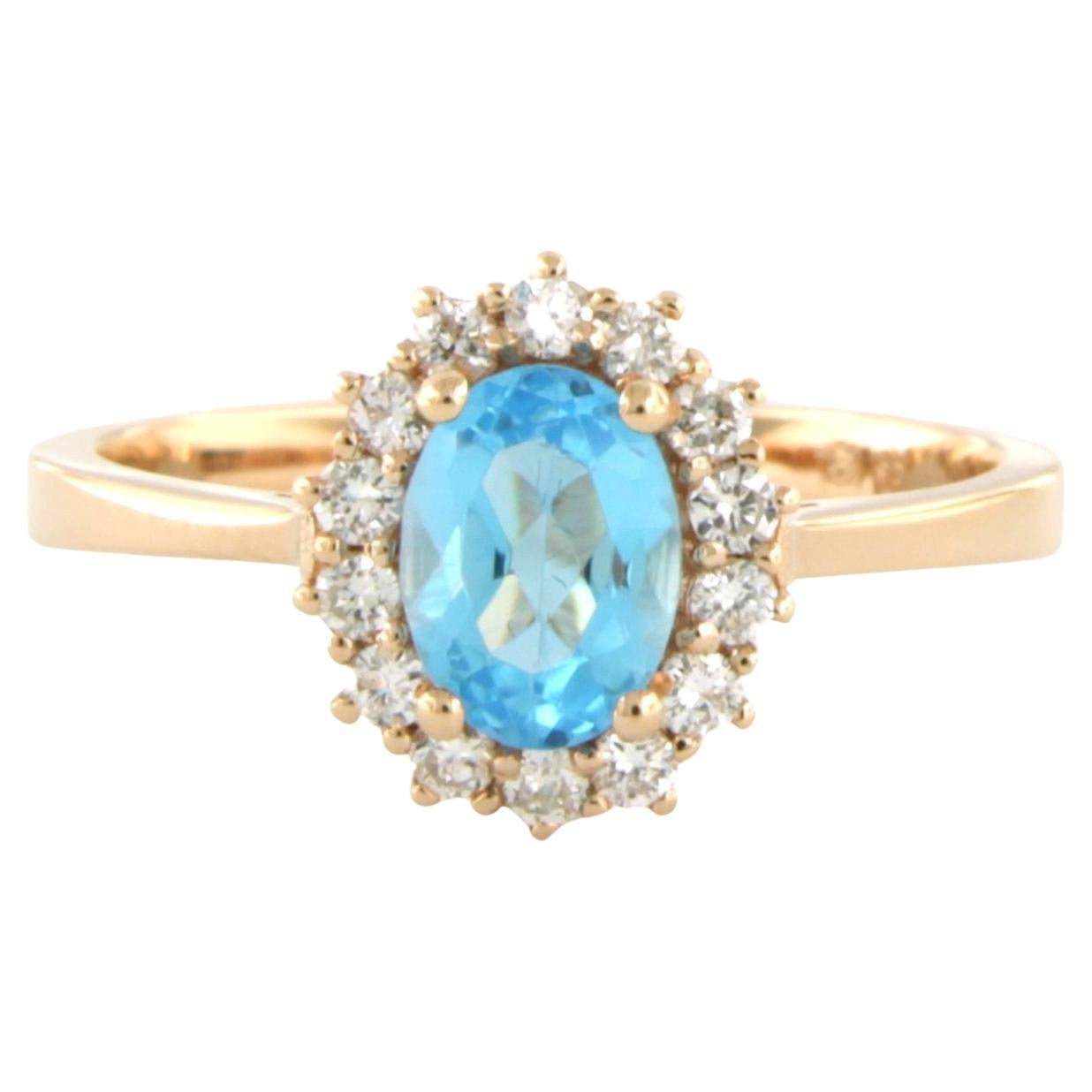 Cluster ring with topaz and brilliant cut diamonds up to 0.25ct 18k pink gold For Sale