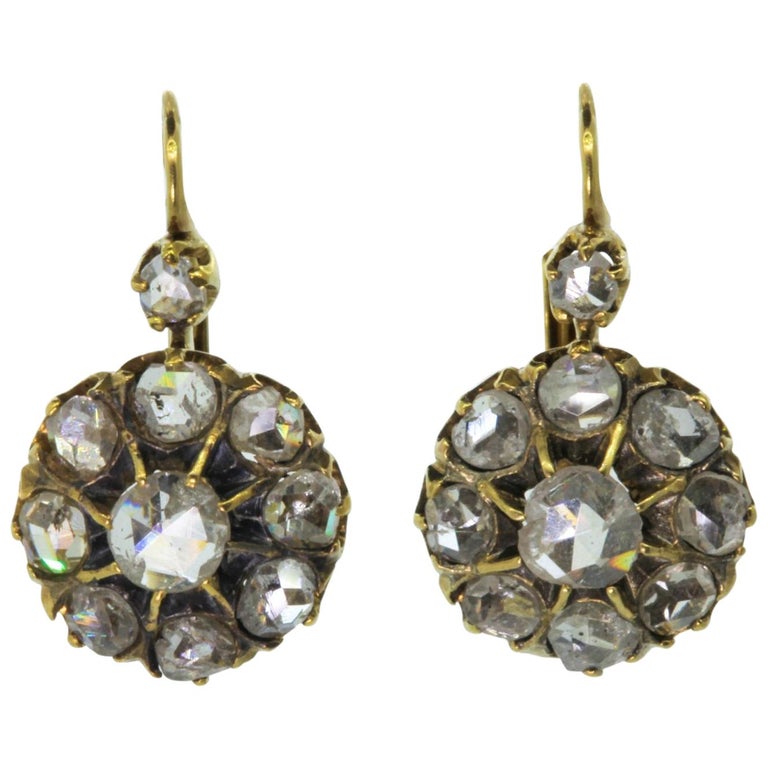 Cluster Rose Cut Diamond Gold Earrings 1