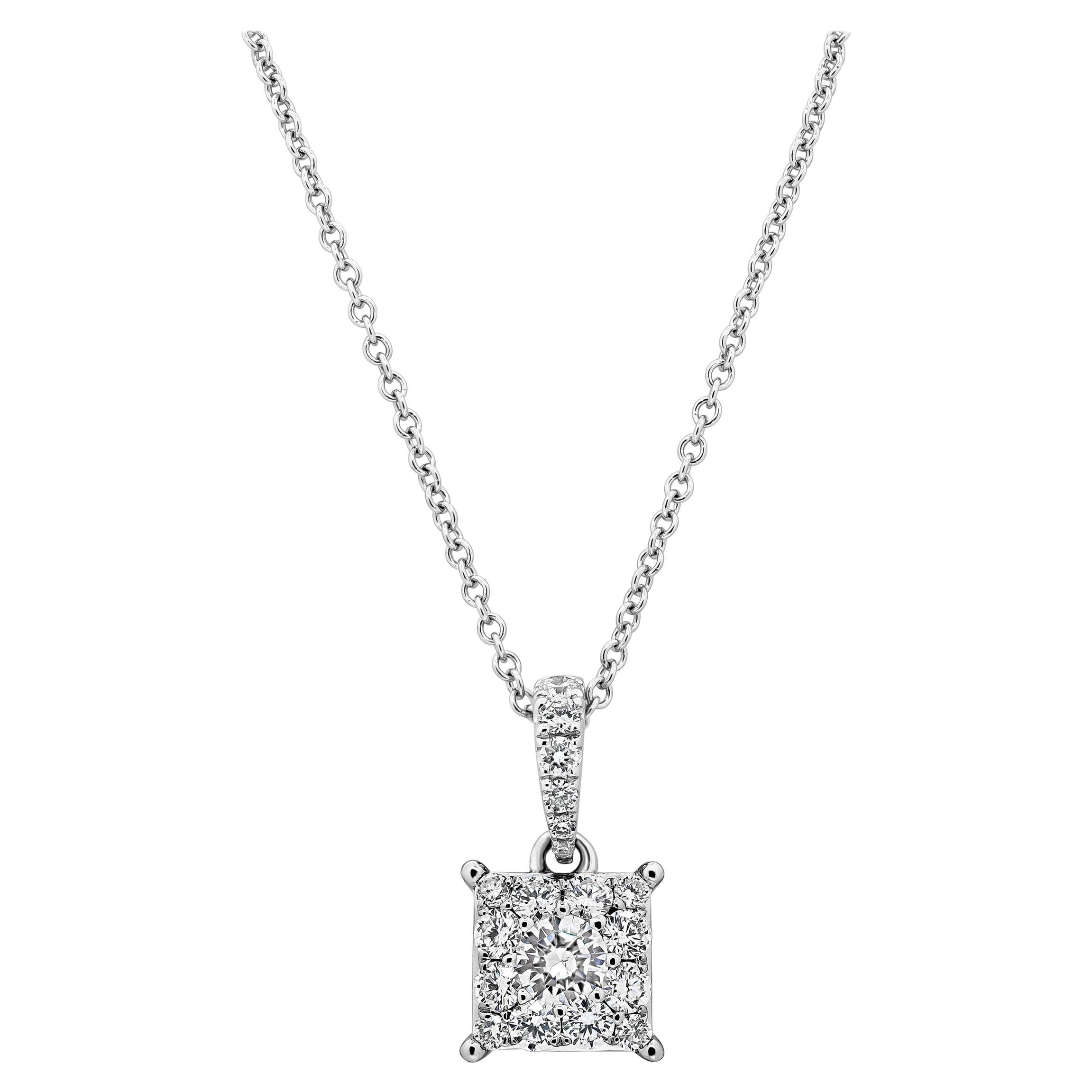 Roman Malakov 0.47 Carats Total Round Diamond Cluster Illusion Pendant Necklace