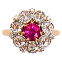Antique Style Ruby and Rose Cut Diamond Cluster Ring