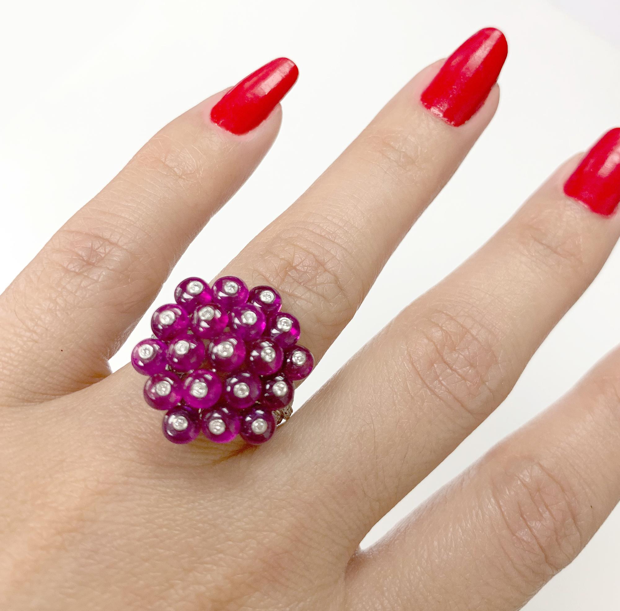 Goshwara Ruby Bead With Diamonds Cluster Cocktail Ring In New Condition For Sale In New York, NY
